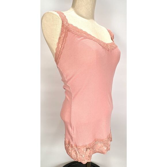 Maurices Y2K Lace Detail Babydoll Pink Ribbed Womens Tank Top MED Fairy Grunge - Picture 3 of 11